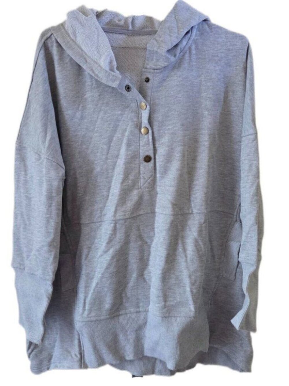 Gray Oversized Hooded Long Sleeve Henley